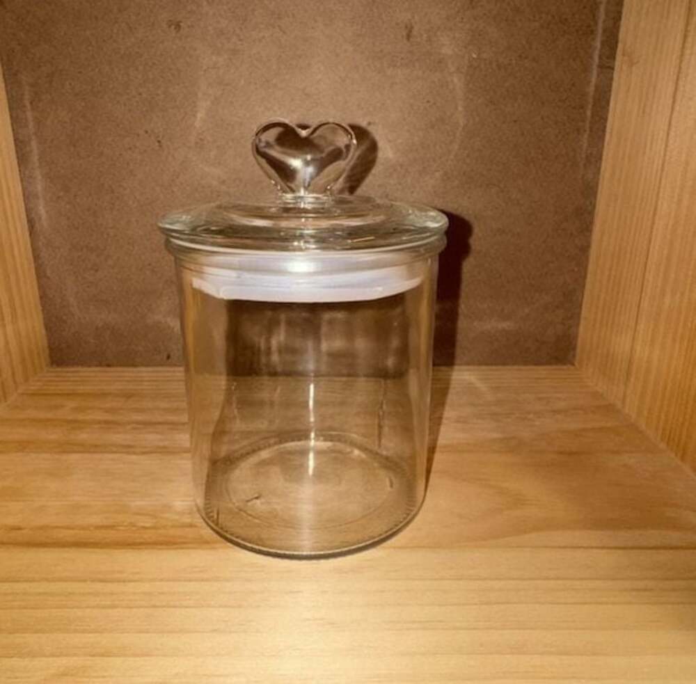 Clear Glass Storage Canister with Heart-Shaped Lid Knob Insulated Seal